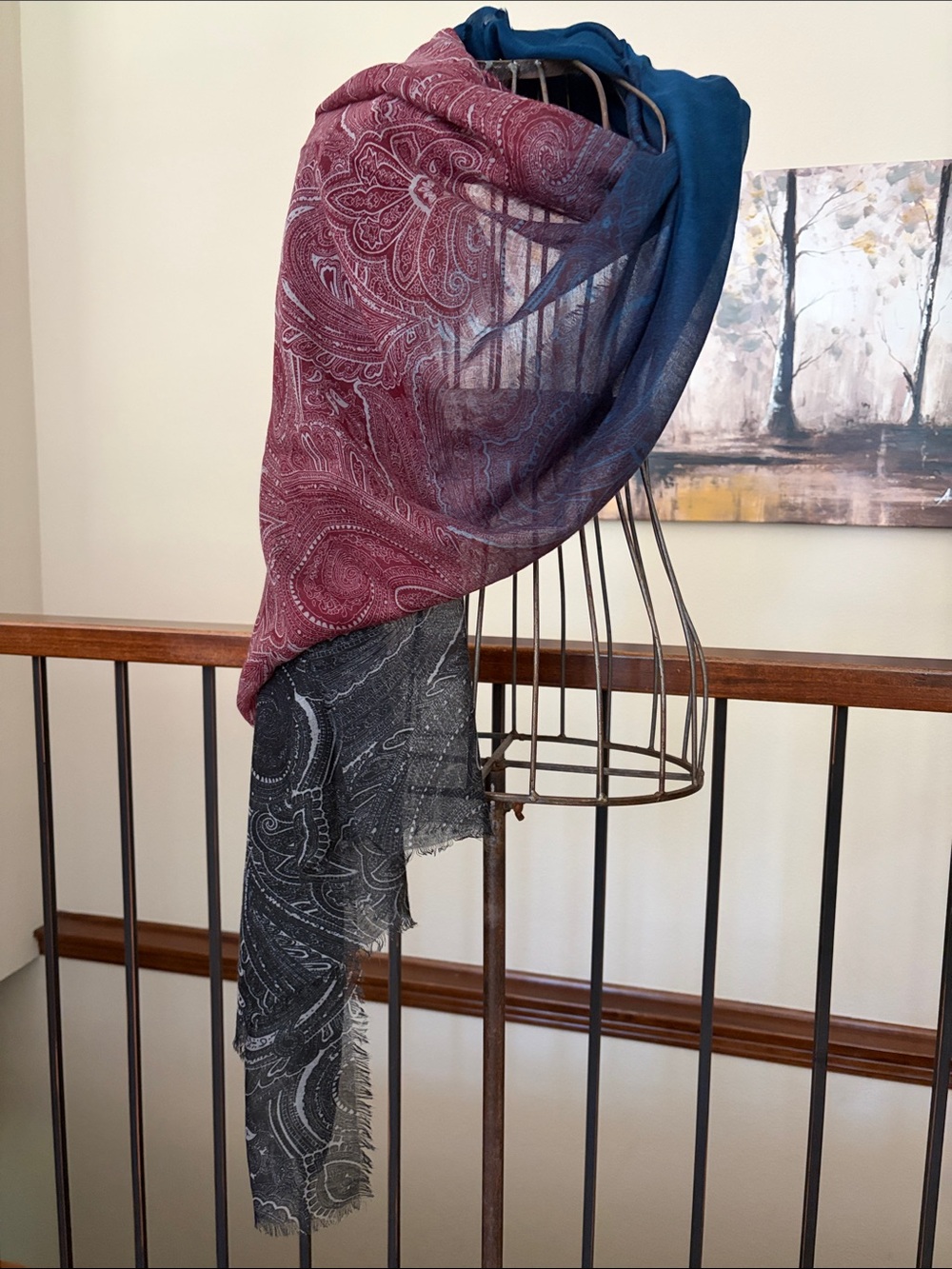 NEW Tickled Pink Sheer  Multi-Color Paisley Scarf/Wrap - Burgundy Navy Charcoal